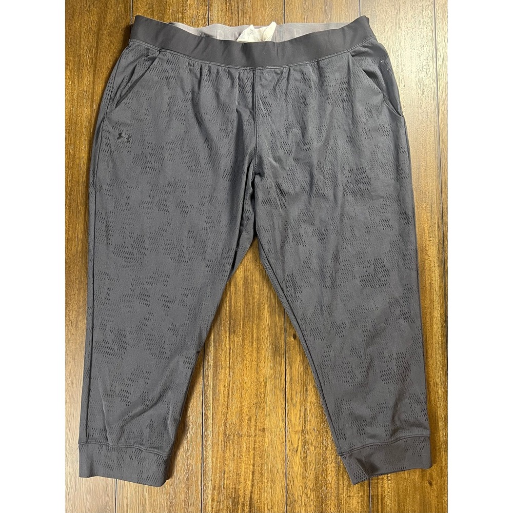Under Armour HeatGear Women XL Gray Perforated Mesh Cropped Jogger Pants Pockets